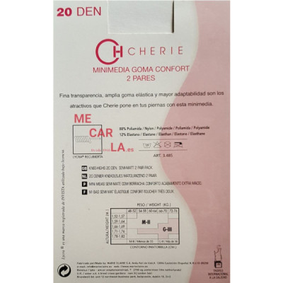MINIMEDA SEMITRANSPARENTE PUÑO CONFORT 20 DEN. DE CHERIE