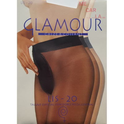 PANTY TRANSPARENTE SEMI MATE CON DOBLE PIEZA CENTRAL DELANTERA Y TRASERA 20 DEN. DE GLAMOUR