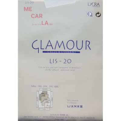 PANTY TRANSPARENTE SEMI MATE CON DOBLE PIEZA CENTRAL DELANTERA Y TRASERA 20 DEN. DE GLAMOUR