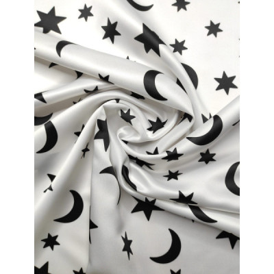 Tela de raso blanco estampado estrellas