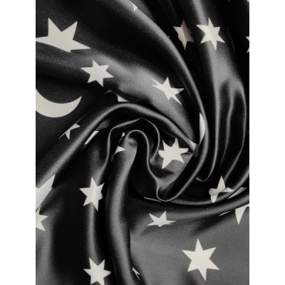 Tela de raso negro estampado estrellas