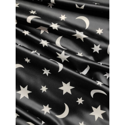 Tela de raso negro estampado estrellas