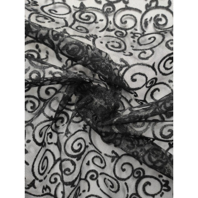 Tela de tul negro estampado