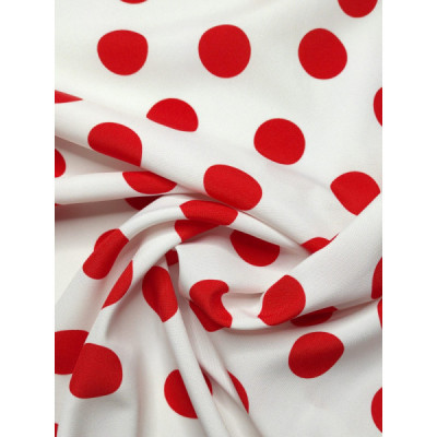 Tela strech blanco lunares rojos