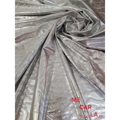 Tela de lamé plata estampado flores 150 cm