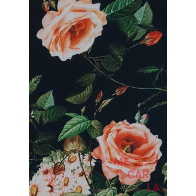 GASA CREPADA ESTAMPADO FLORES FONDO NEGRO