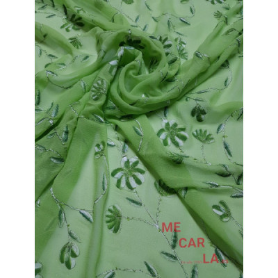 SEDA NATURAL BORDADA Y PERFILADA COLOR VERDE PISTACHO