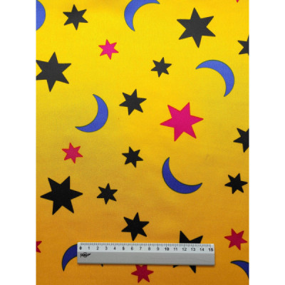 Tela de raso amarillo estampado estrellas