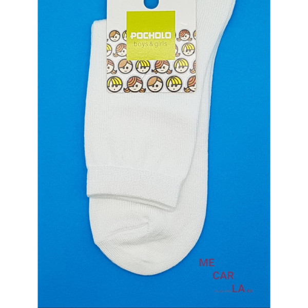 Calcetín de Hilo Liso Infantil Pocholo Blanco