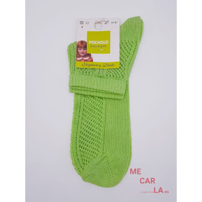 Calcetín Perlé Calado Pocholo Verde Pistacho