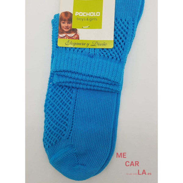 Calcetín Perlé Calado Infantil Pocholo Azul