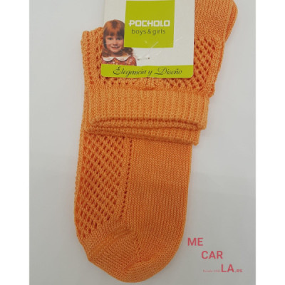 Calcetín Perlé Calado Infantil Pocholo Naranja